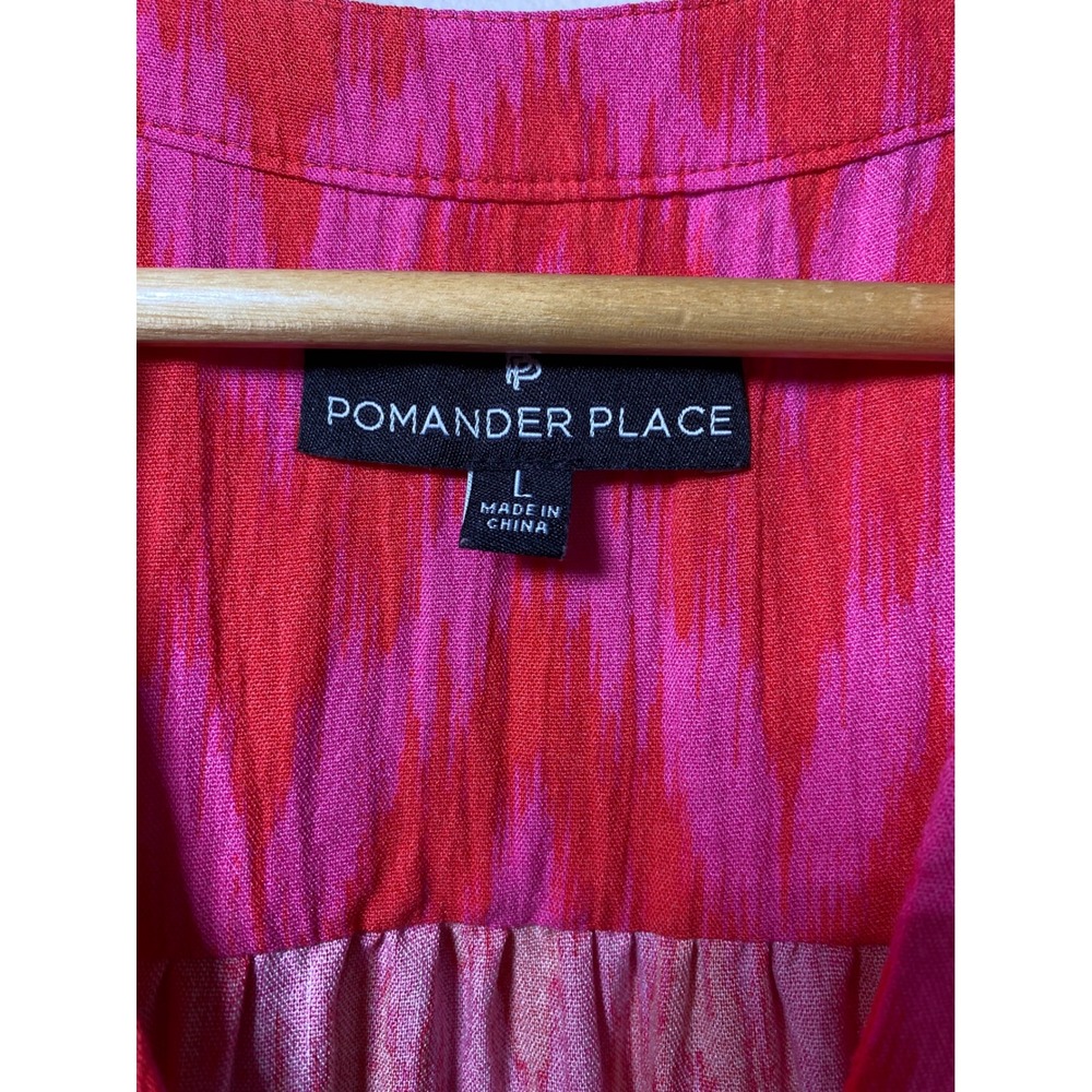 Tuckernuck Pomander Place Kenzo Dress‎ LARGE Pink Red Ikat Tiered Preppy Shift - Picture 3 of 5